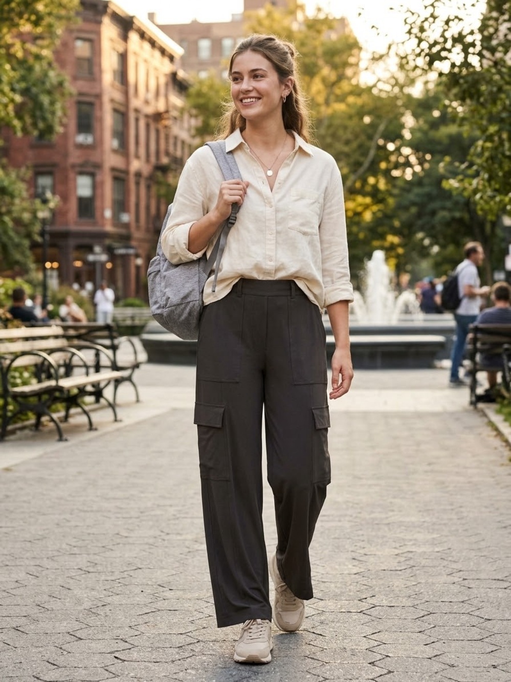 White House Black Market High-Waisted Wide-Leg Cargo Casual Jersey Pants Black M